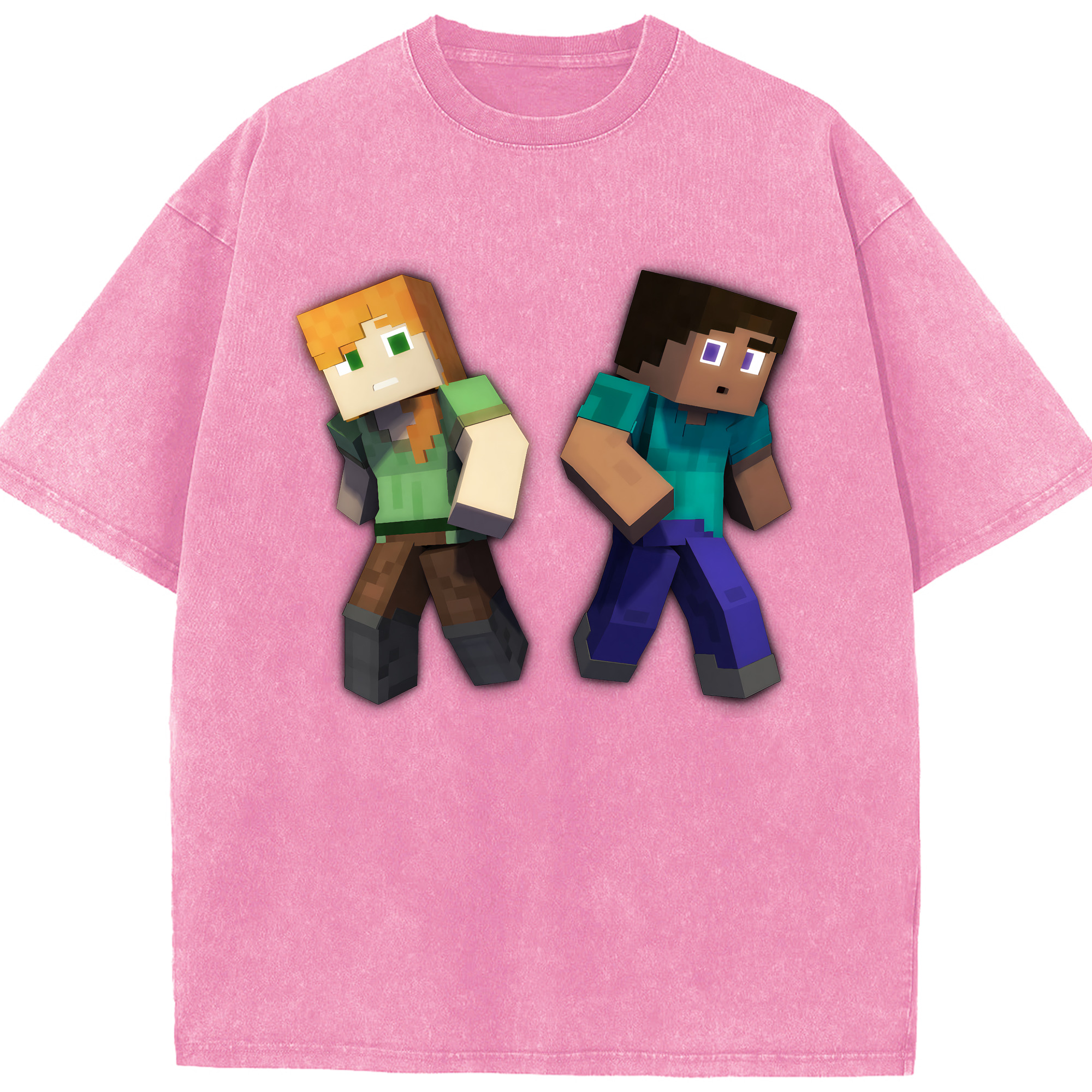 （画像用） マインクラフト ブロックの世界 Minecraft MC Block world 綿100% ヴィンテージ風 半袖Tシャツ（フロントプリント）